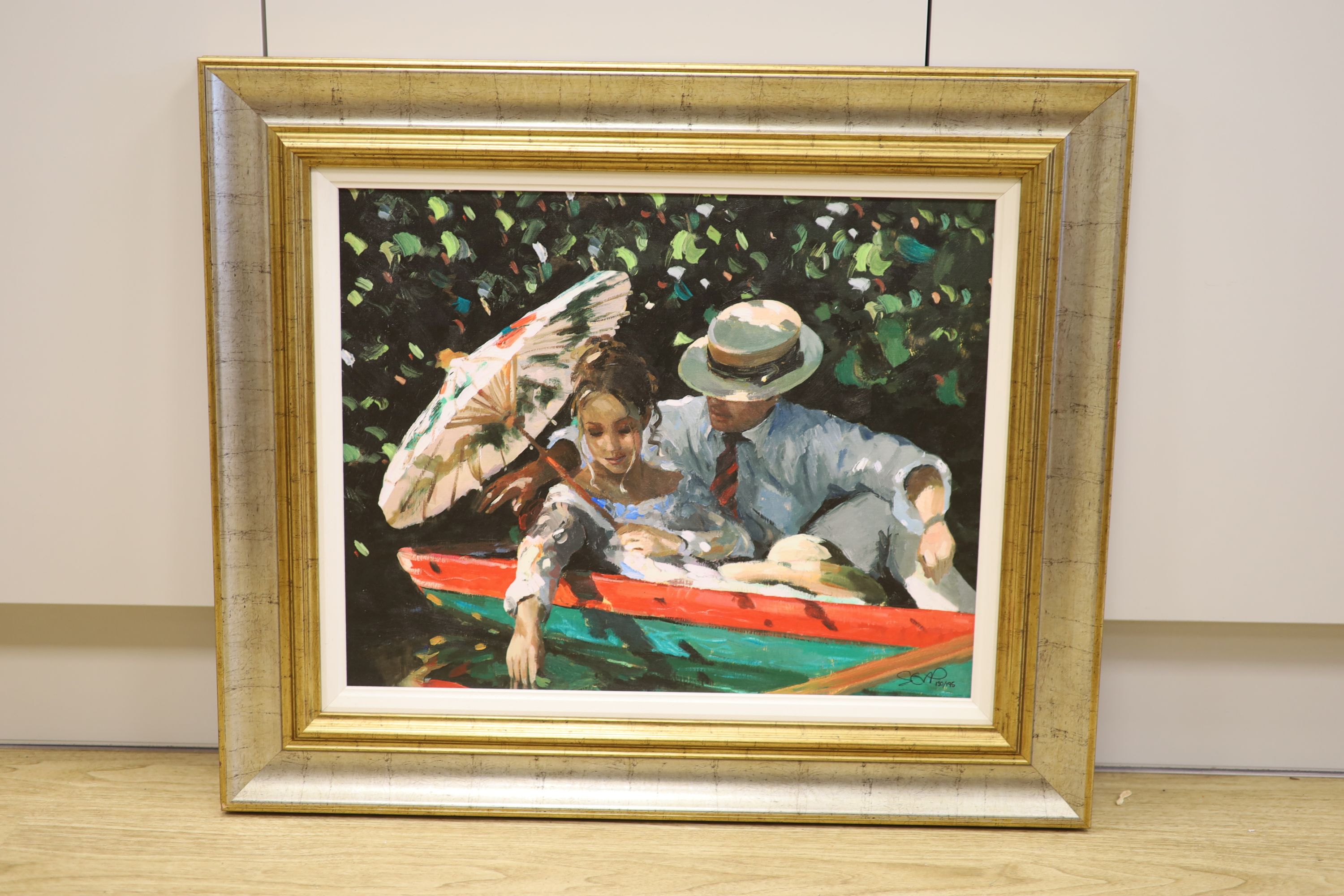 Sherree Valentine Daines, hand embellished canvas, Romance on the River, 130/195, with COA, 40 x 50cm